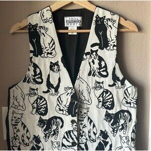 Vintage 90s Women’s Idea Nuova Cat Black and White  Vest One Size